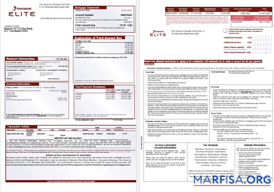 VAE Rakbank Elite Bank Hypothek Kontoauszug in Word and PDF Formate, 3 pages 1 2 Design