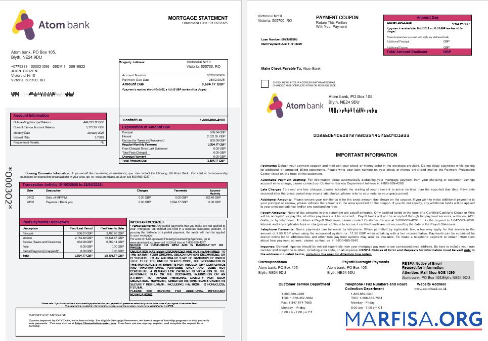 Vereinigtes Königreich Atom Bank Hypothek Kontoauszug in Word and PDF Formate 1 2 Vorlage