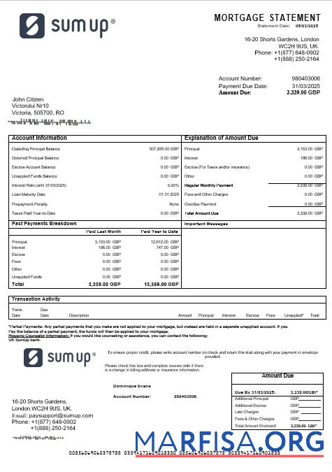 Vereinigtes Königreich SumUp Hypothek Kontoauszug in Word and PDF Formate Probe