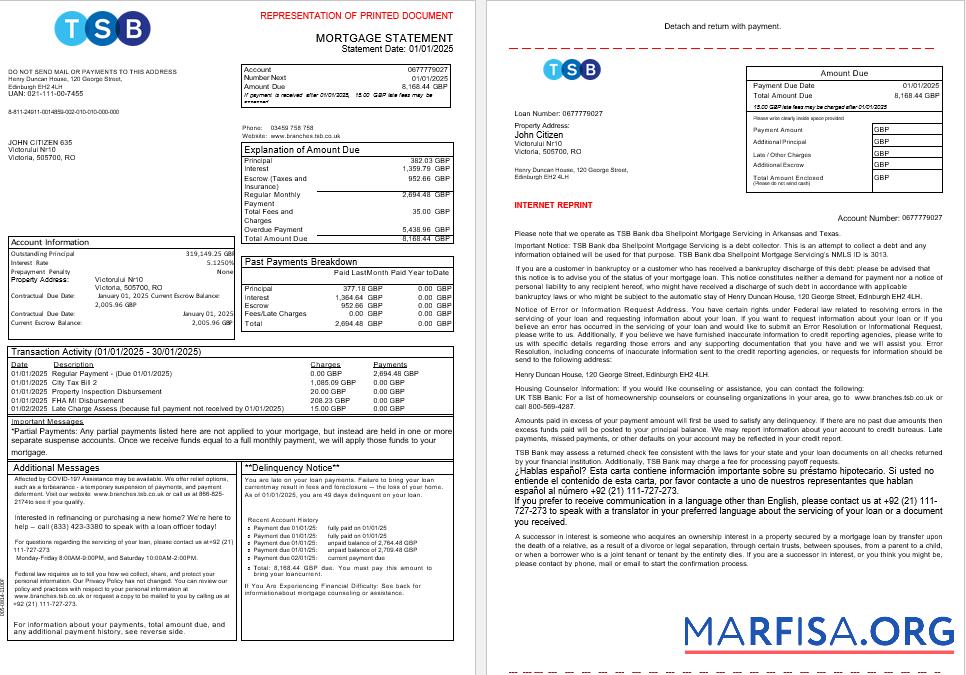 Vereinigtes Königreich TSB Bank Hypothek Kontoauszug in Word and PDF Formate, 3 pages 1 2 Mockup