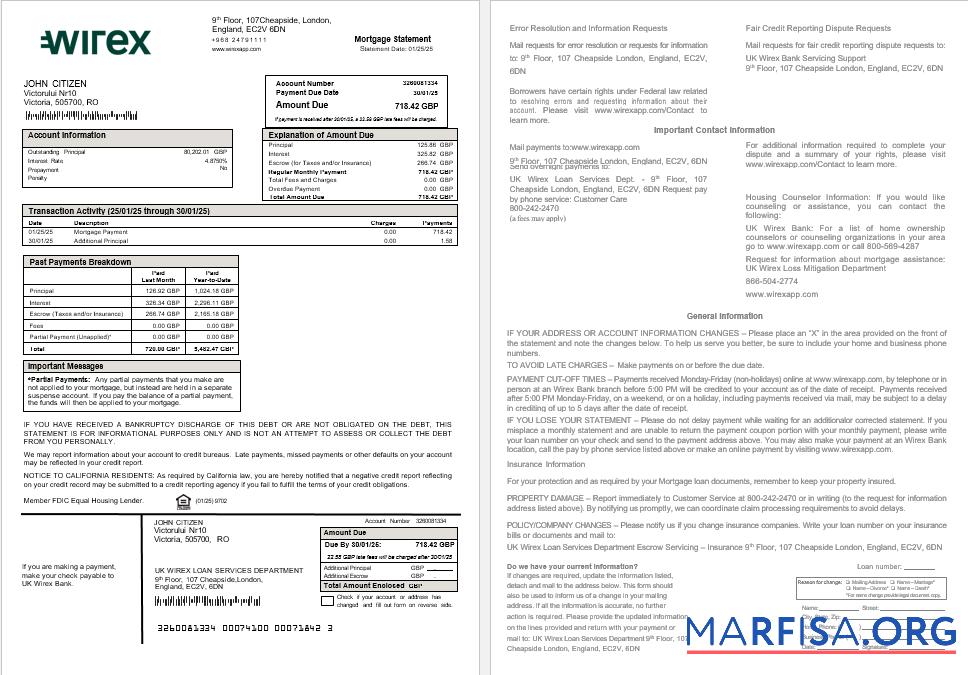 Vereinigtes Königreich Wirex Hypothek Kontoauszug in Word and PDF Formate Mockup