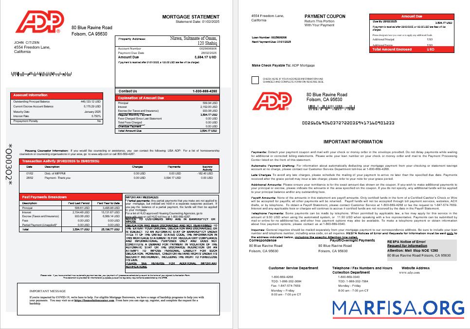 USA ADP Hypothek Kontoauszug in Word and PDF Formate 1 2 Vorschau