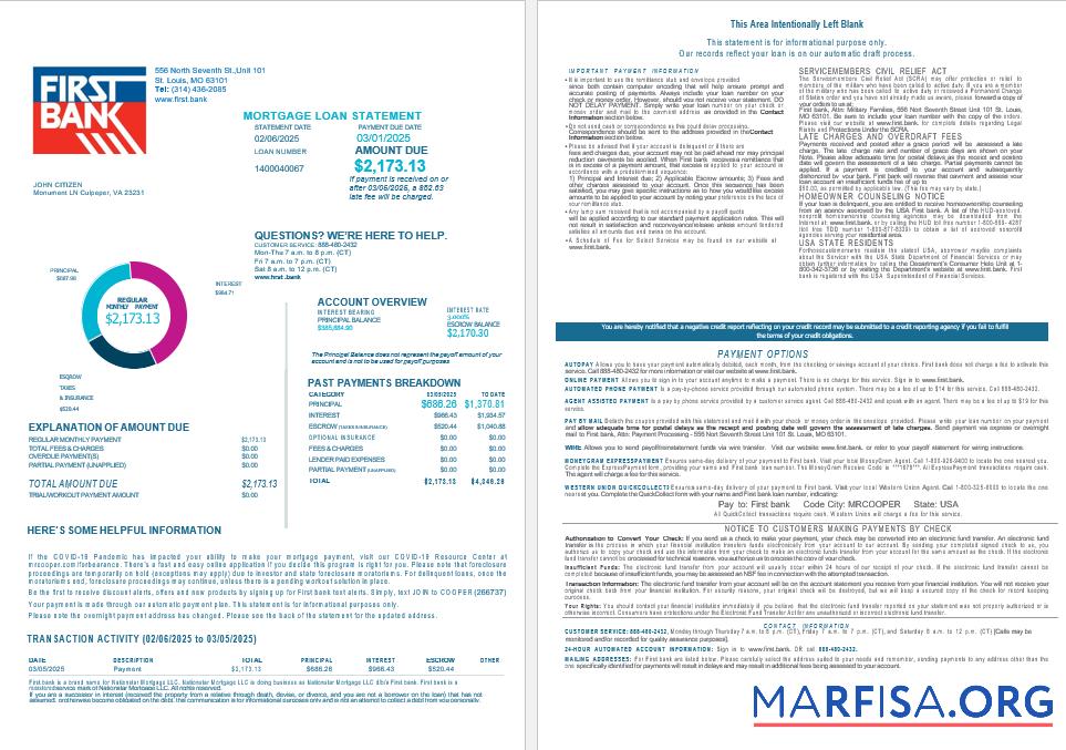 USA Bay First Bank Hypothek Darlehen Kontoauszug in Word and PDF Formate , 4 pages 1 2 Probe
