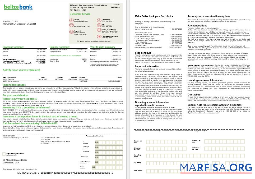 USA Belize Bank Hypothek Kontoauszug in Word and PDF Formate, 2 pages Vorschau