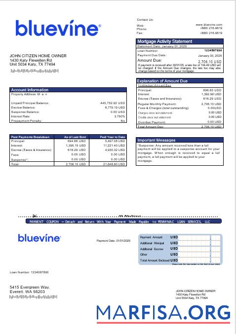 USA Bluevine Bank Hypothek Kontoauszug in Word and PDF Formate Mockup