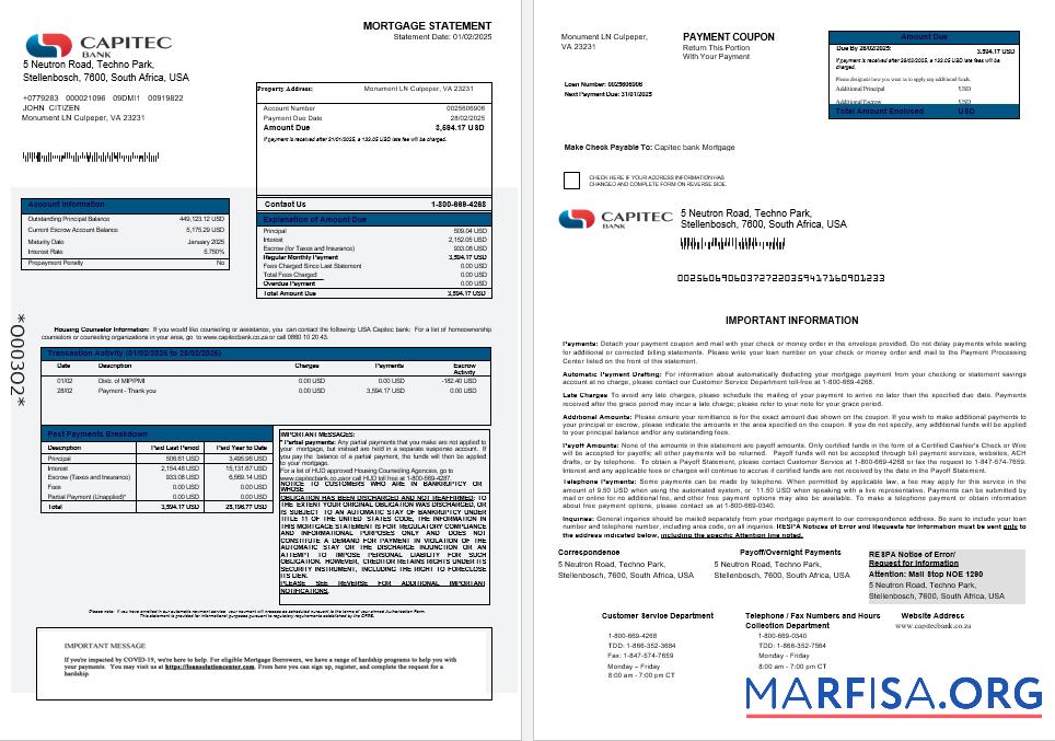 USA Capitec Bank Hypothek Kontoauszug in Word and PDF Formate 1 2 Design