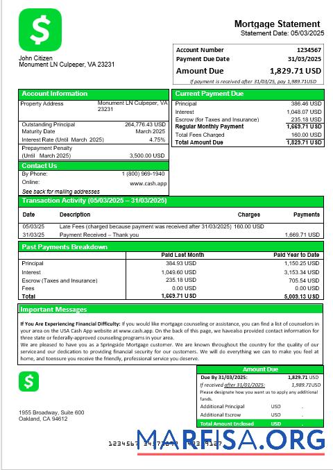 USA Cash App Hypothek Kontoauszug in Word and PDF Formate Mockup