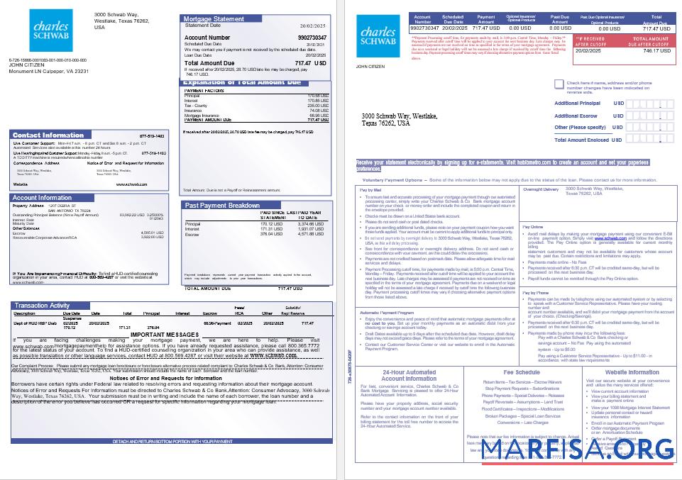 USA Charles Schwab & Co Bank Hypothek Kontoauszug in Word and PDF Formate, 3 pages 1 2 Design