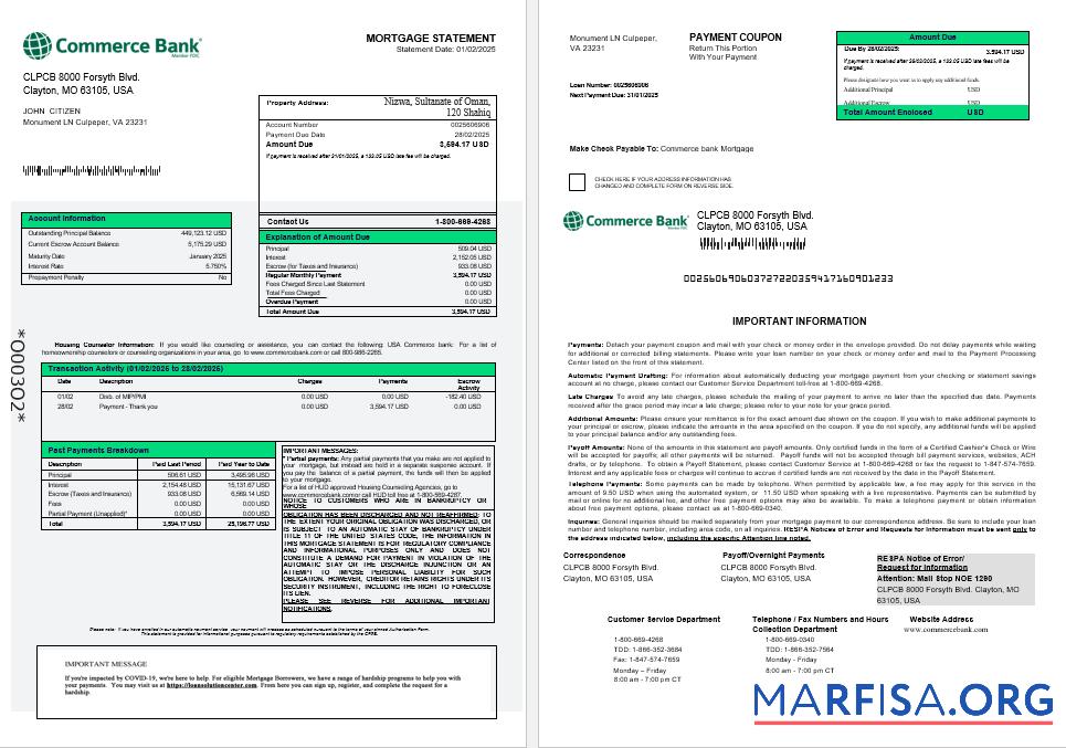 USA Commerce Bank Hypothek Kontoauszug in Word and PDF Formate 1 2 Vorschau