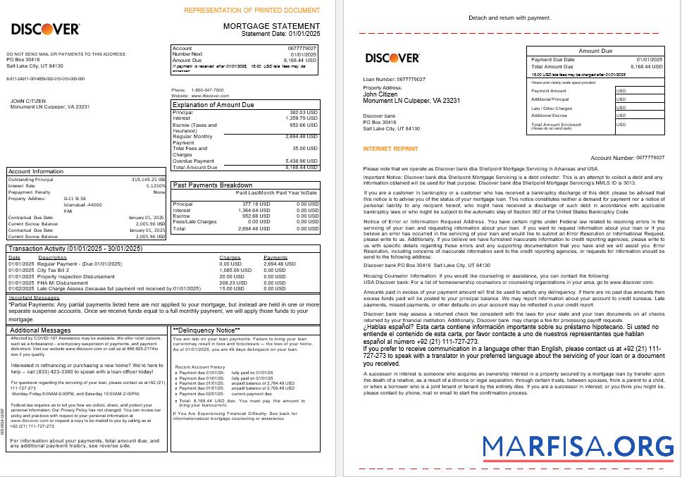 USA Discover Bank Hypothek Kontoauszug in Word and PDF Formate, 3 pages 1 2 Mockup