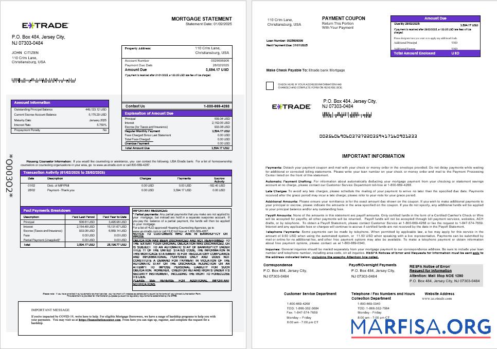 USA Etrade Bank Hypothek Kontoauszug in Word and PDF Formate 1 2 Mockup