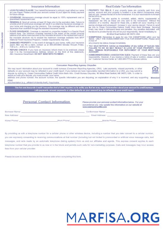 USA Maine Ocean Communities Federal Kredit Union Bank Hypothek Kontoauszug in Word and PDF Formate, 3 pages 3 Mockup