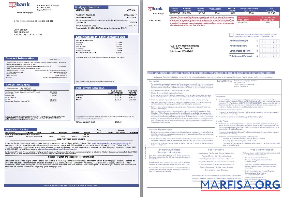 USA Missouri U.S. Bank Home Hypothek Kontoauszug, 3 pages scr Vorschau