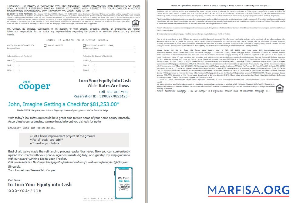 USA Mr. Cooper Changing the Face of Home Loans Hypothek Darlehen Kontoauszug, 4 pages 3 4 scr Probe
