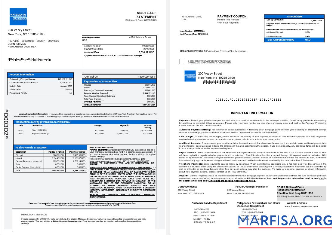 USA Neu York American Express Blau Bank Hypothek Kontoauszug in Word and PDF Formate 1 2 Design