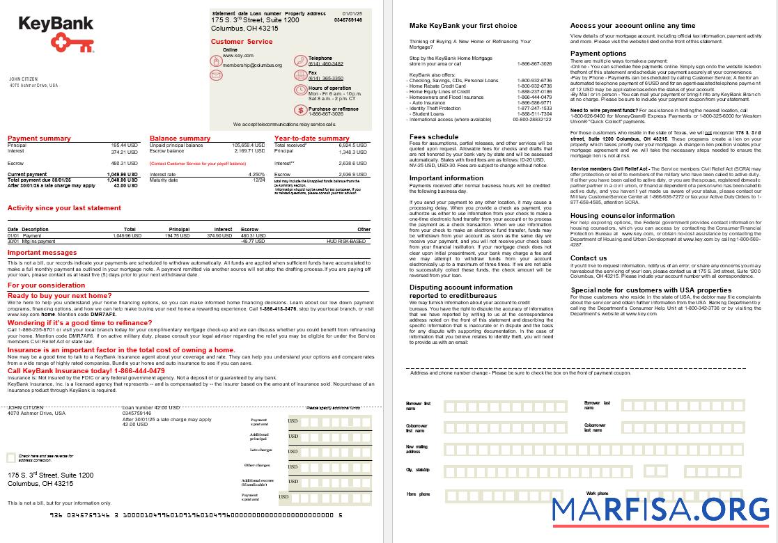 USA Ohio KeyBank Bank Hypothek Kontoauszug in Word and PDF Formate, 2 pages Vorschau