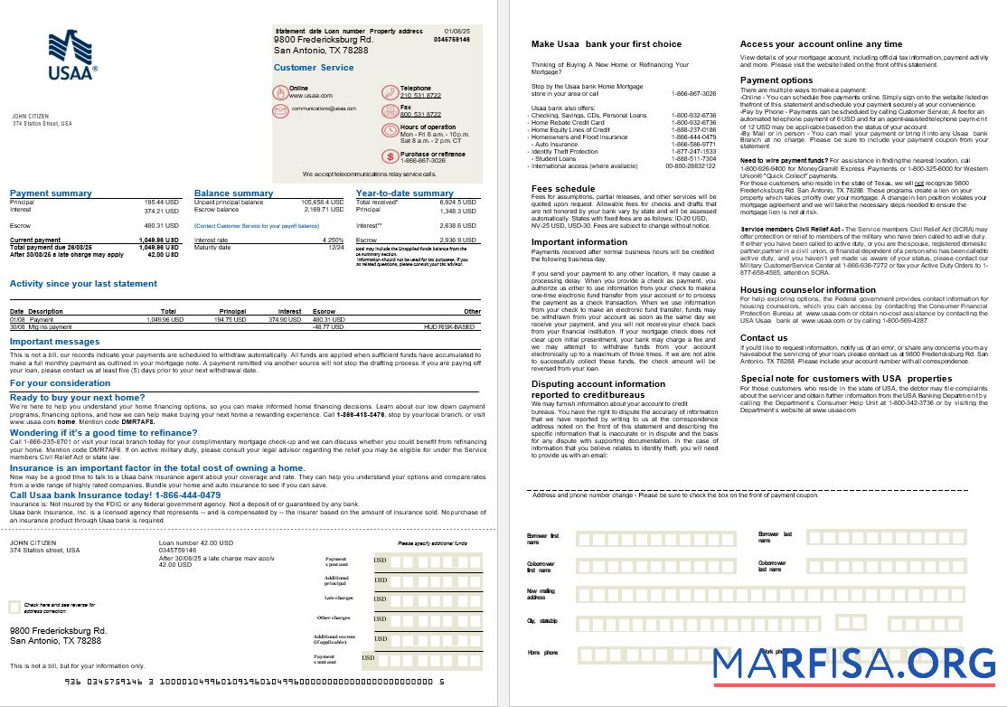 USA USAA Bank Hypothek Kontoauszug in Word and PDF Formate, 2 pages Mockup