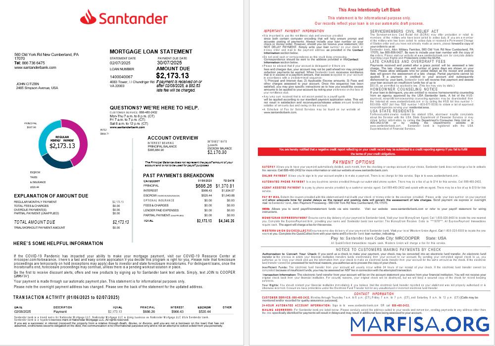 USA Santander Bank Hypothek Darlehen Kontoauszug in Word and PDF Formate (2) Mockup