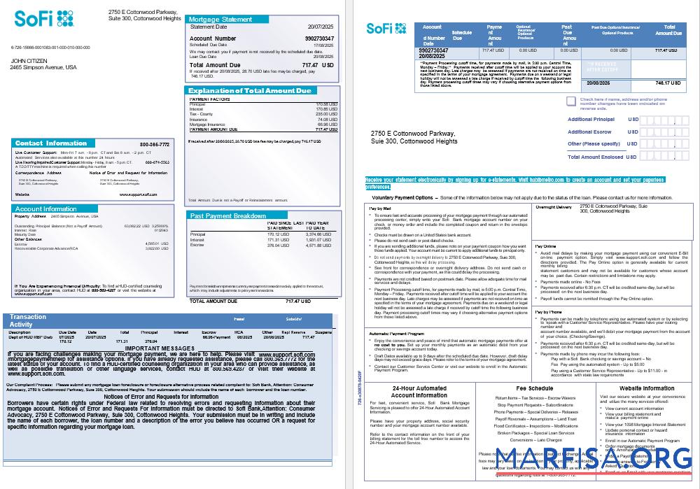 USA Sofi Bank Hypothek Kontoauszug in Word and PDF Formate, 3 pages Vorlage