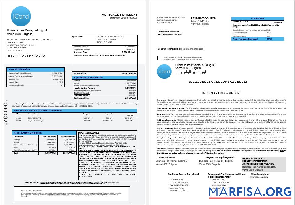 Ukraine Icard Bank Hypothek Kontoauszug in Word and PDF Formate 1 2 Vorschau
