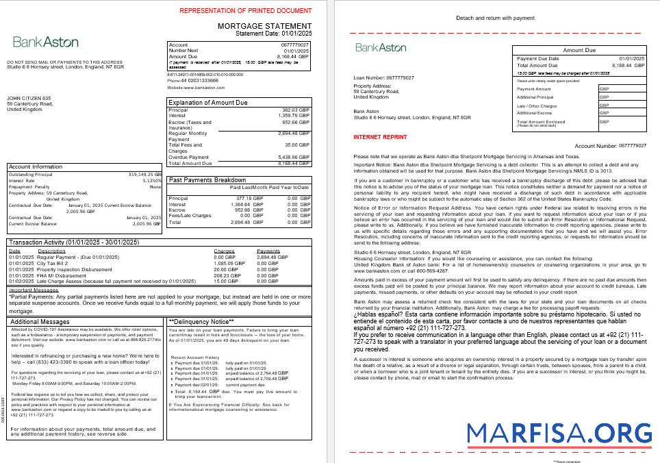 Vereinigtes Königreich Bank of Aston Bank Hypothek Kontoauszug in Word and PDF Formate, 3 pages 1 2 Design
