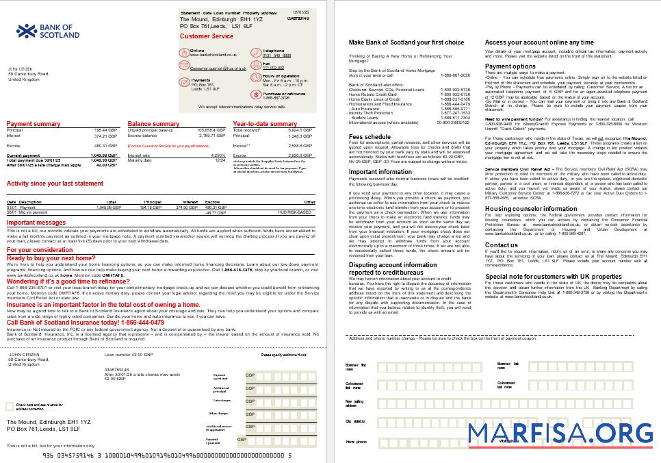 Vereinigtes Königreich Bank of Schottland Hypothek Kontoauszug in Word and PDF Formate, 2 pages Vorlage