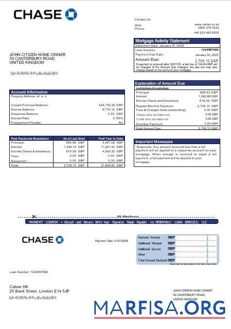 Vereinigtes Königreich Chase Bank Hypothek Kontoauszug in Word and PDF Formate Vorlage