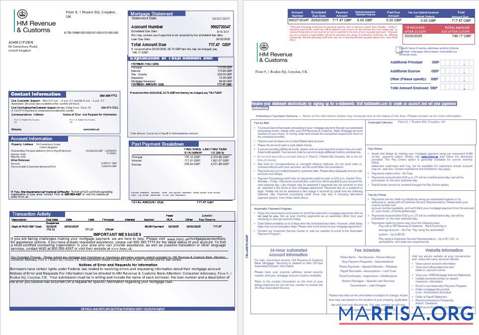Vereinigtes Königreich HM Einnahmen & Customs Bank Hypothek Kontoauszug in Word and PDF Formate, 3 pages 1 2 Design