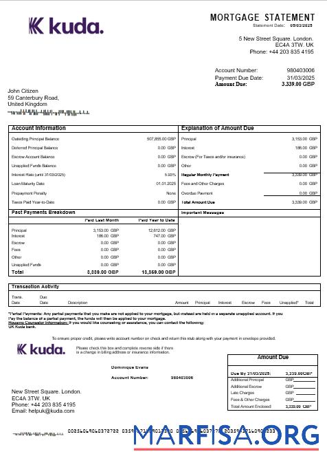 Vereinigtes Königreich Kuda Bank Hypothek Kontoauszug in Word and PDF Formate Vorlage