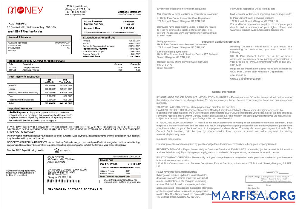 Vereinigtes Königreich M Plus Current Bank Hypothek Kontoauszug in Word and PDF Formate Probe