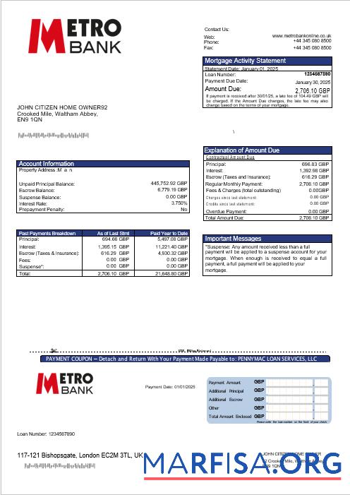 Vereinigtes Königreich Metro Bank Hypothek Kontoauszug in Word and PDF Formate Vorschau