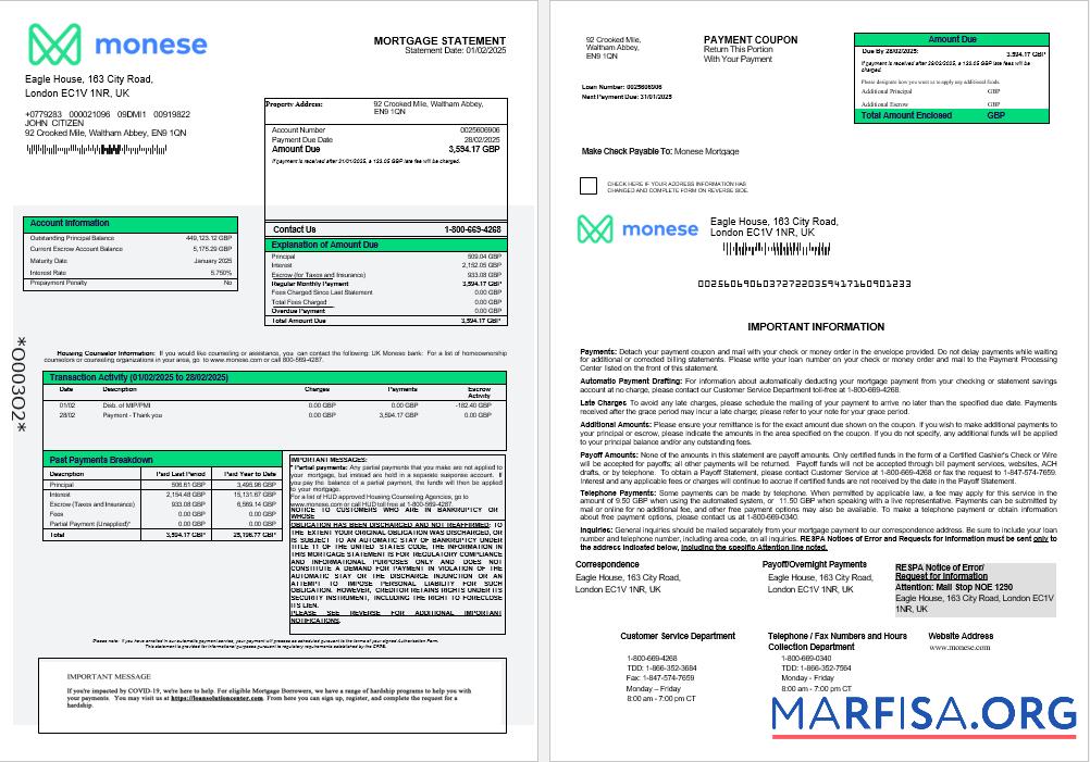 Vereinigtes Königreich Monese Bank Hypothek Kontoauszug in Word and PDF Formate 1 2 Probe
