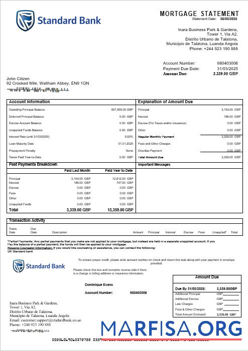 Vereinigtes Königreich Standard Bank Hypothek Kontoauszug in Word and PDF Formate Vorschau