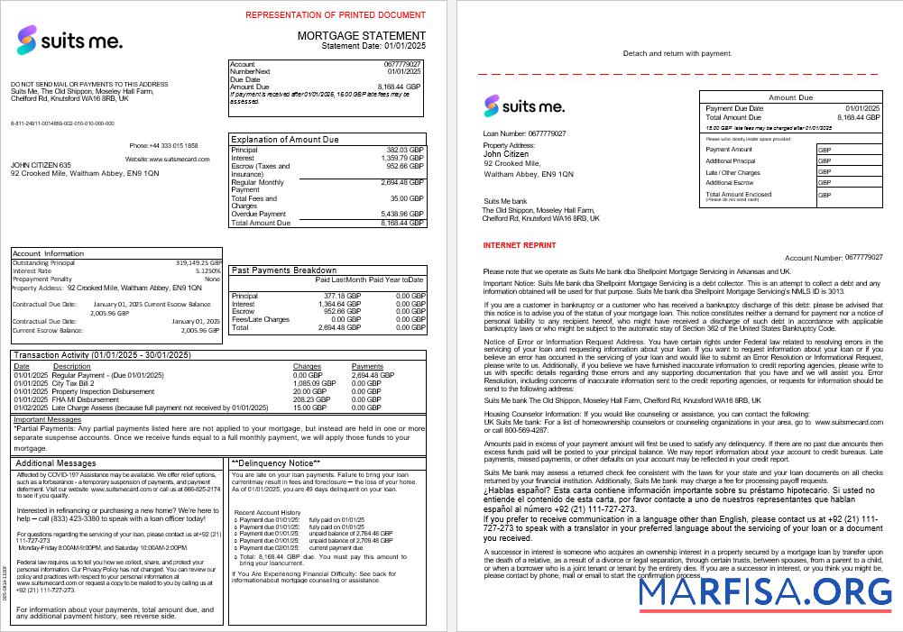 Vereinigtes Königreich Suits Me Bank Hypothek Kontoauszug in Word and PDF Formate, 3 pages 1 2 Mockup