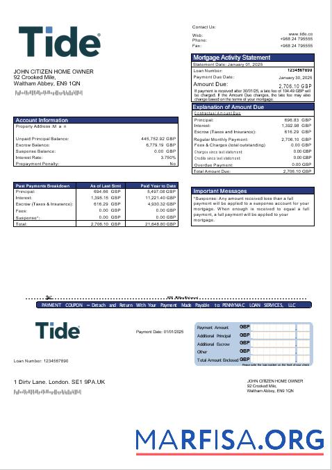 Vereinigtes Königreich Tide Bank Hypothek Kontoauszug in Word and PDF Formate Mockup