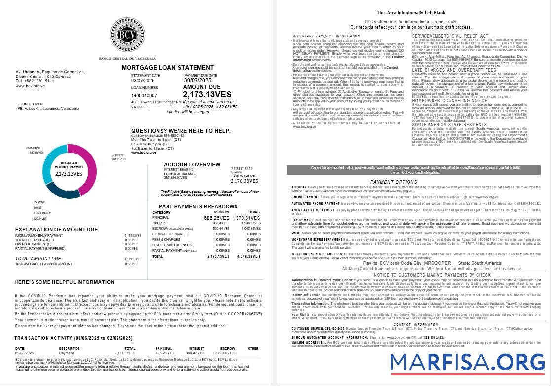 Venezuela Banco Central de Venezuela Bank Hypothek Darlehen Kontoauszug in Word and PDF Formate , 4 pages 1 2 Vorlage