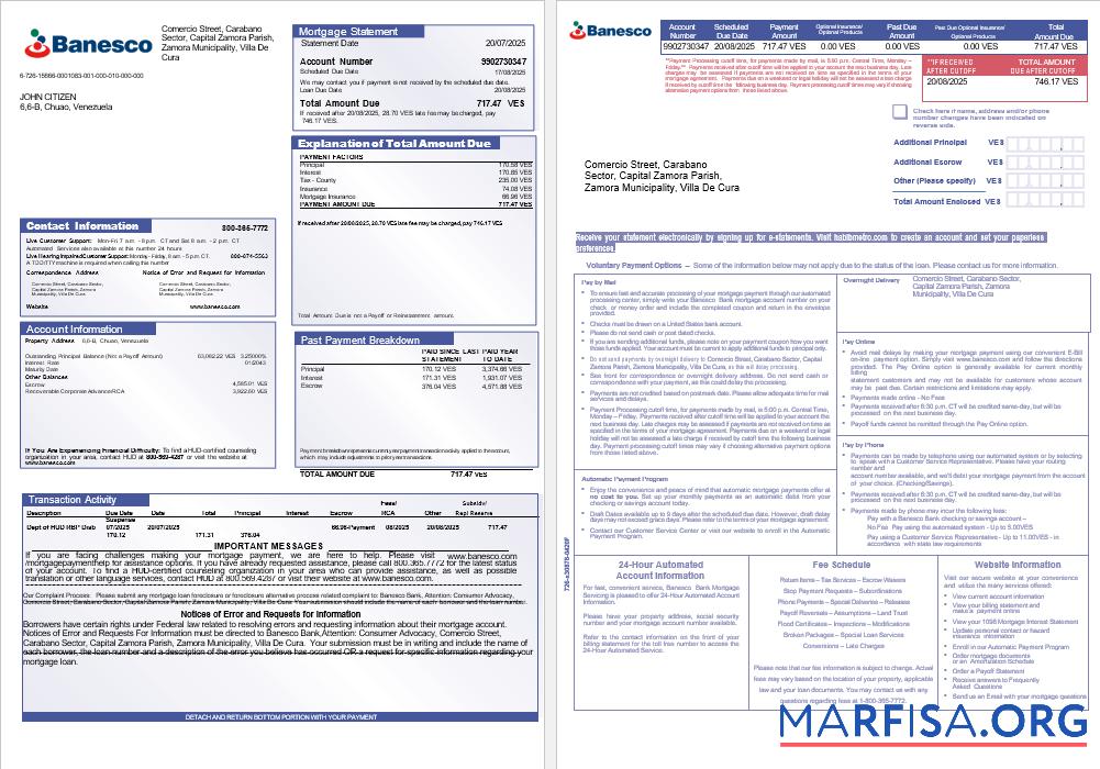 Venezuela Banesco Bank Hypothek Kontoauszug in Word and PDF Formate, 3 pages 1 2 Design