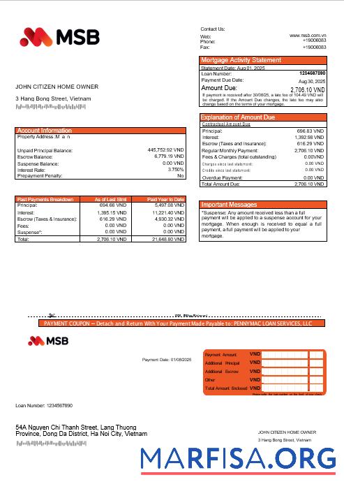 Vietnam MSB Bank Hypothek Kontoauszug in Word and PDF Formate Vorlage