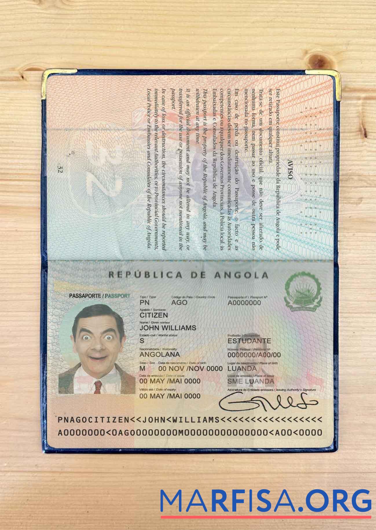 Angola Reisepass Foto look Vorschau