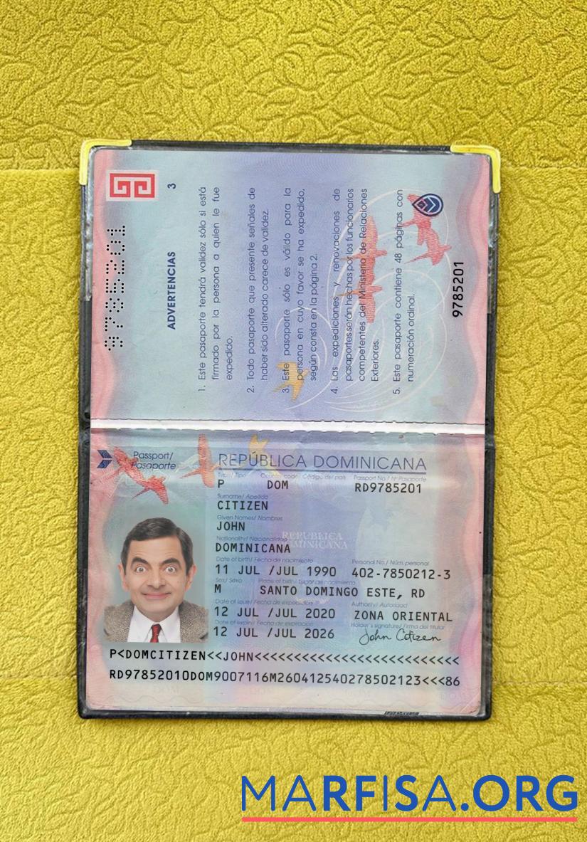 Dominikanische Republik Reisepass 2020 Gegenwärtig Foto-Look Mockup