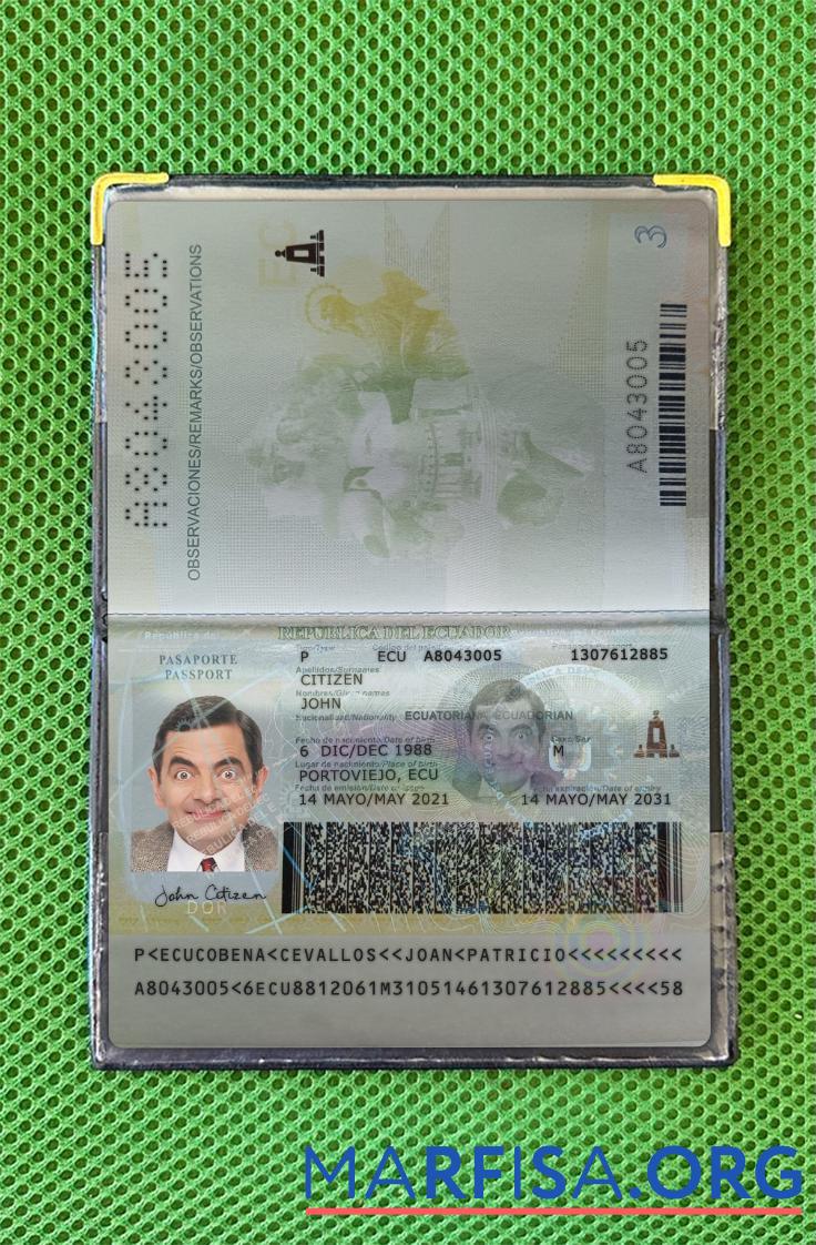 Ecuador Reisepass 2021 Gegenwärtig Foto-Look Mockup