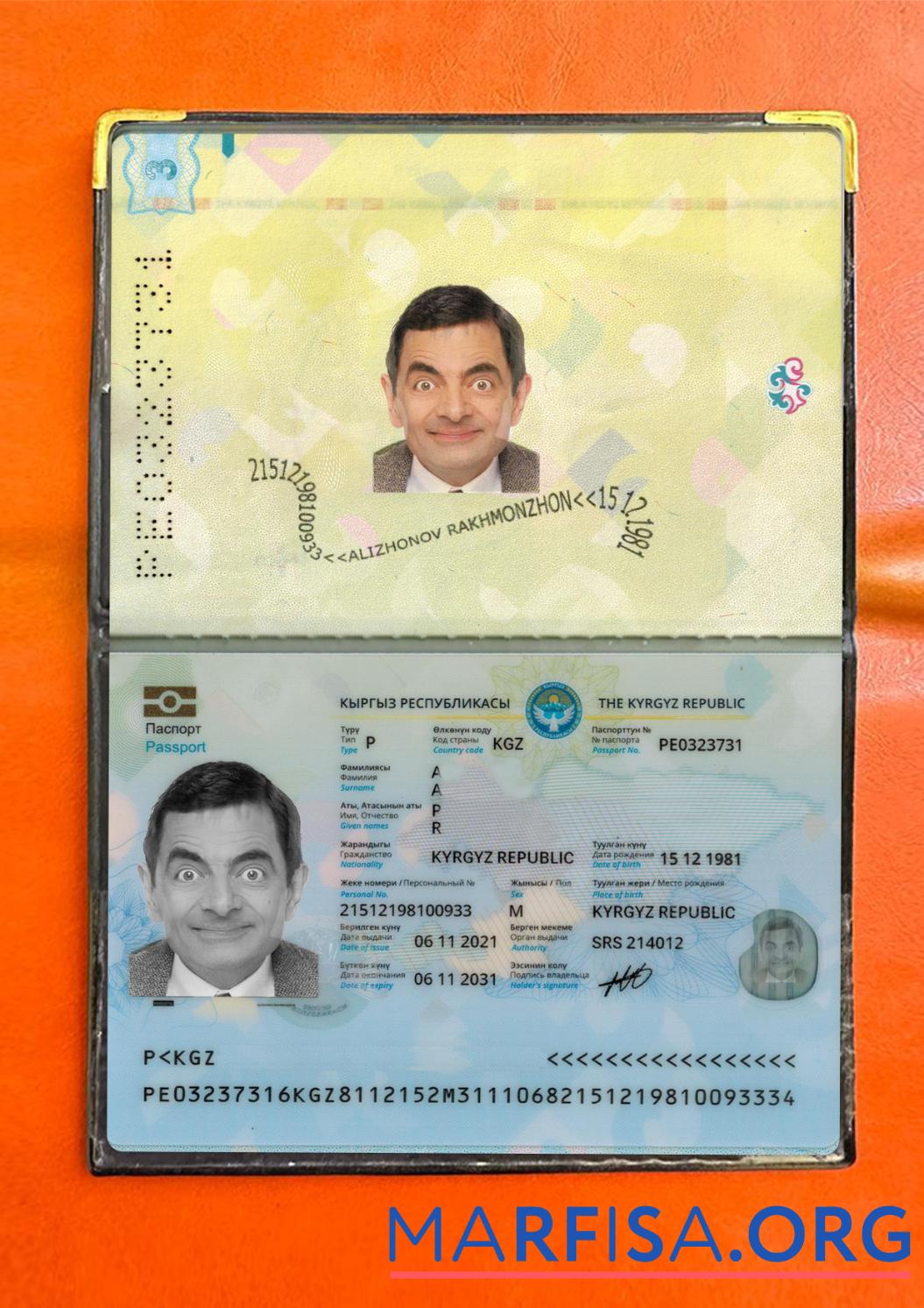 Kyrgyz Reisepass 2021 Gegenwärtig Foto-Look Mockup
