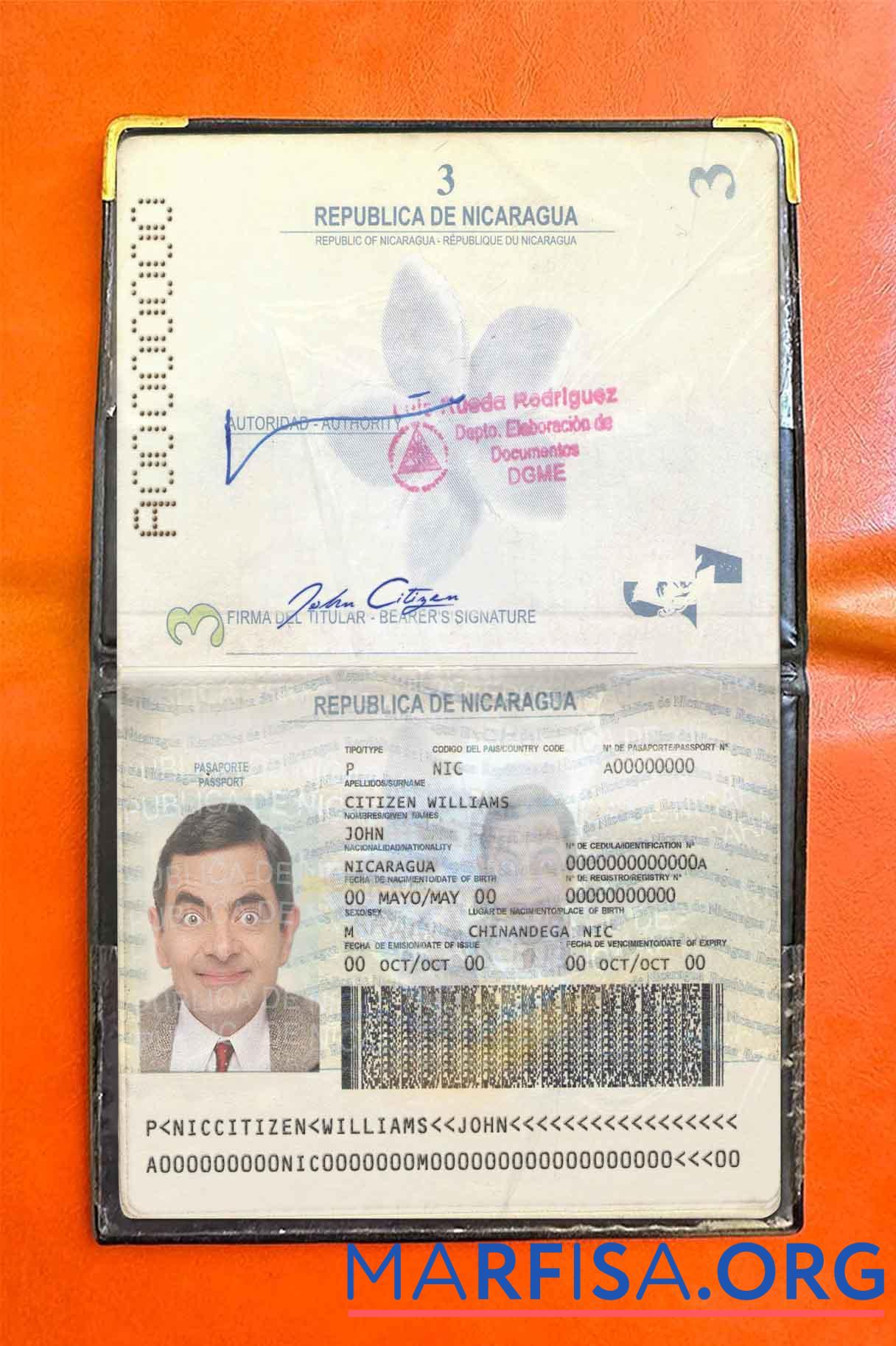 Nicaragua pass Foto look Vorlage