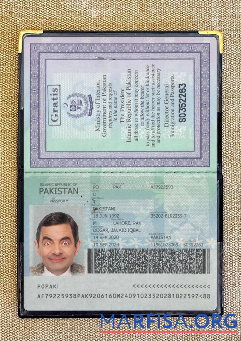 Pakistan Reisepass 2020 Gegenwärtig Foto-Look Mockup