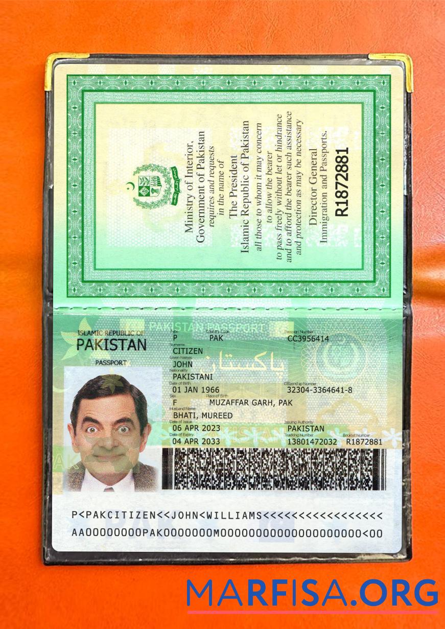 Pakistan Reisepass 2023 Gegenwärtig Version 2 Foto-Look Mockup