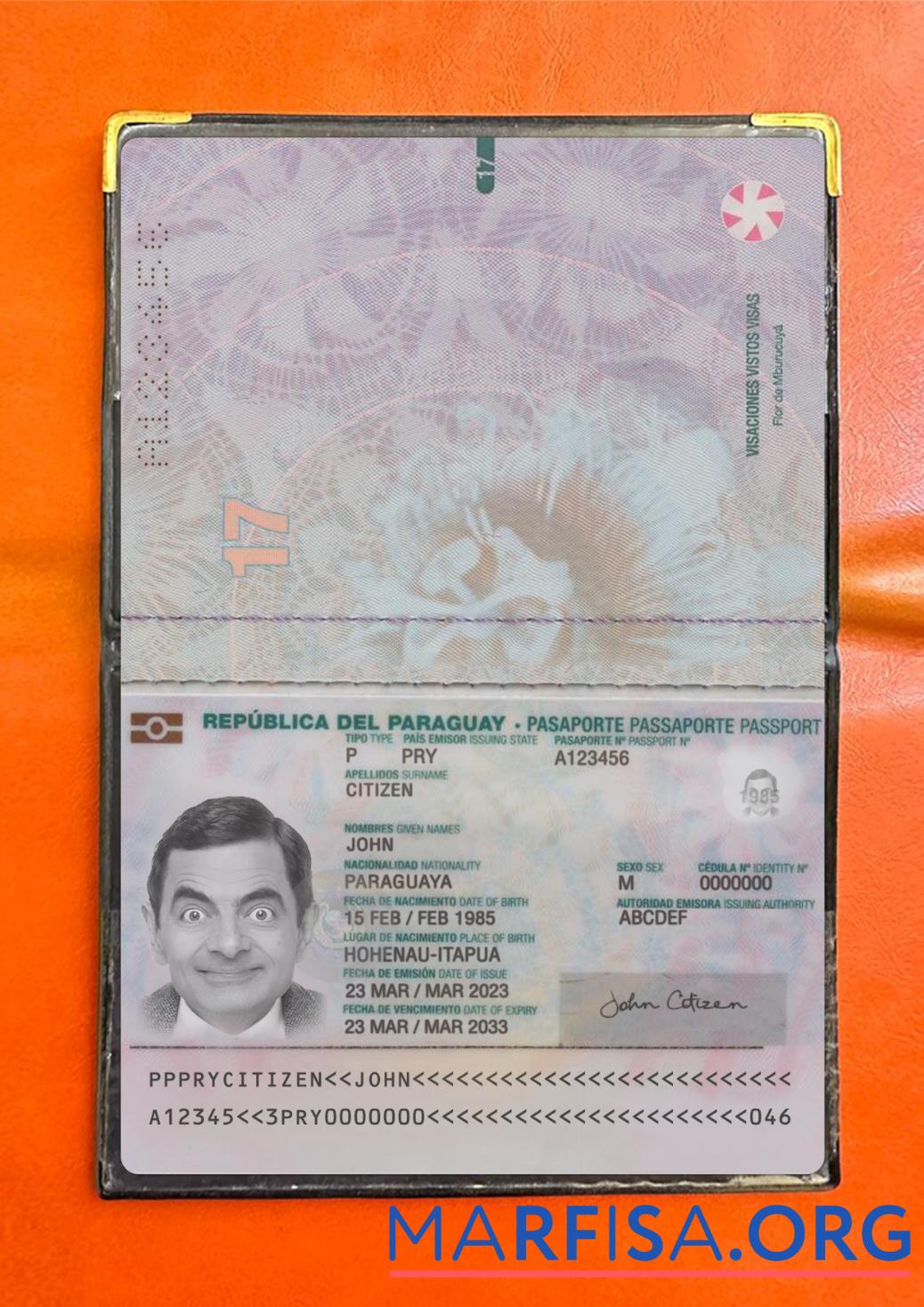 Paraguay Reisepass 2023 Gegenwärtig Foto-Look Mockup
