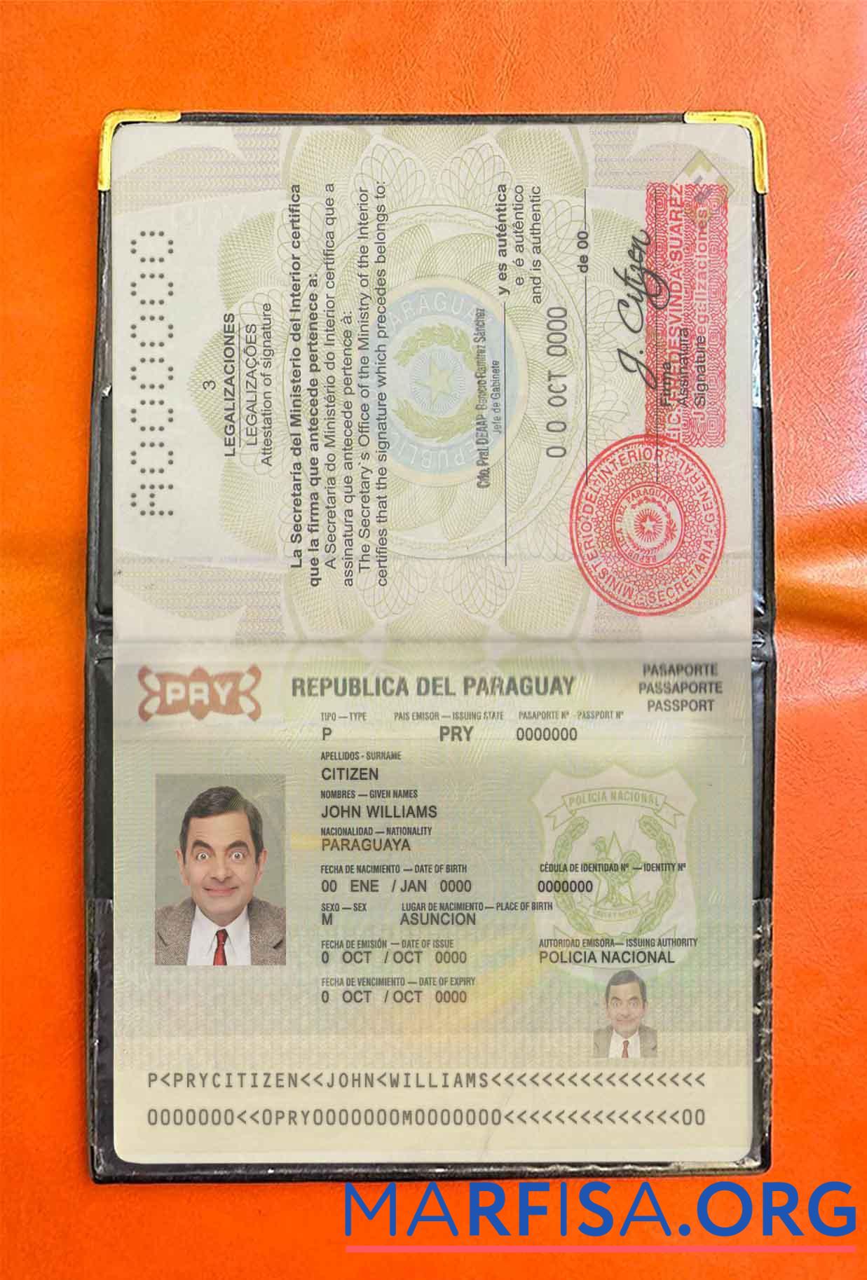 Paraguay Reisepass Foto look Vorlage