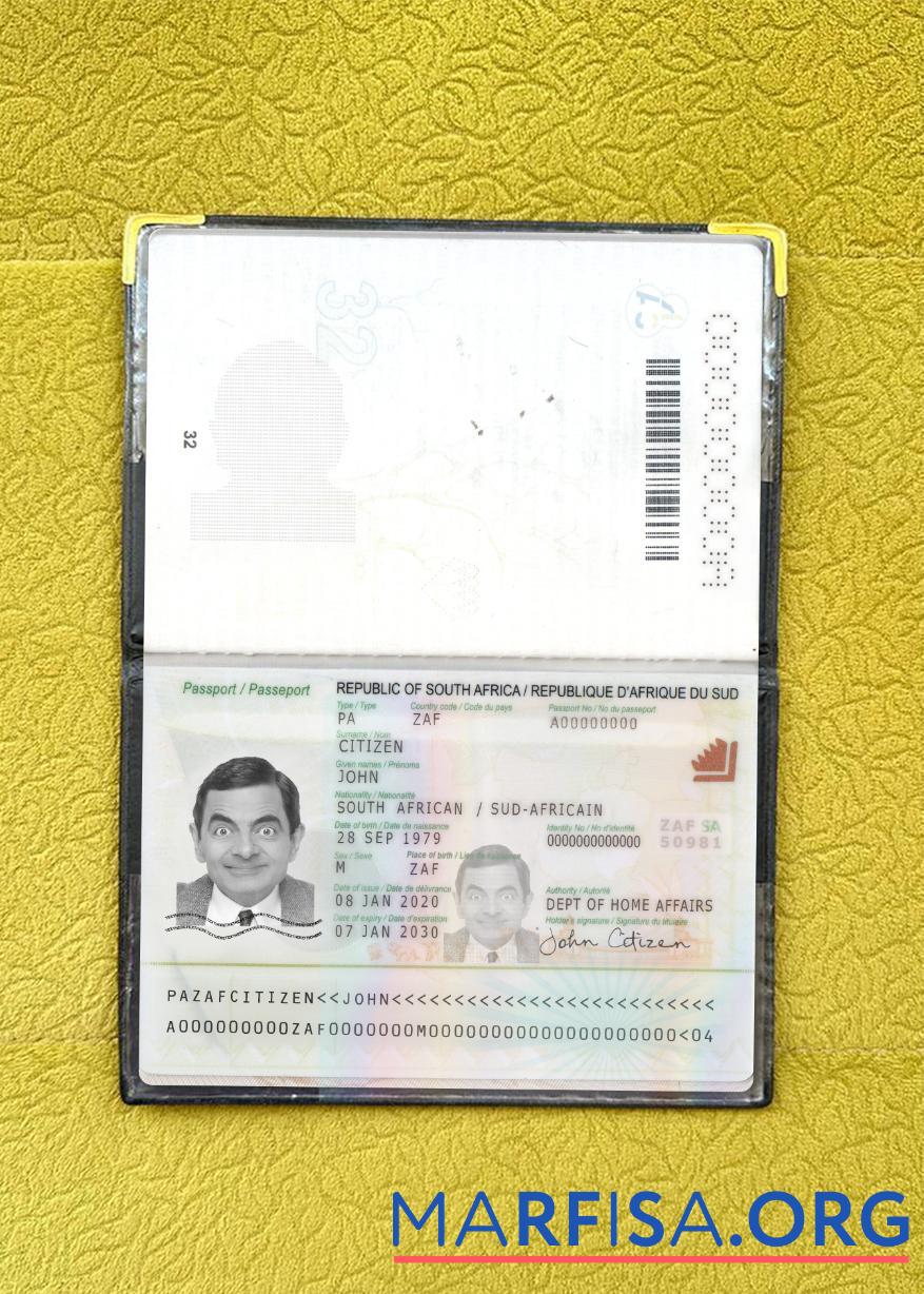 Südafrika Reisepass 2020 Gegenwärtig Foto-Look Vorlage