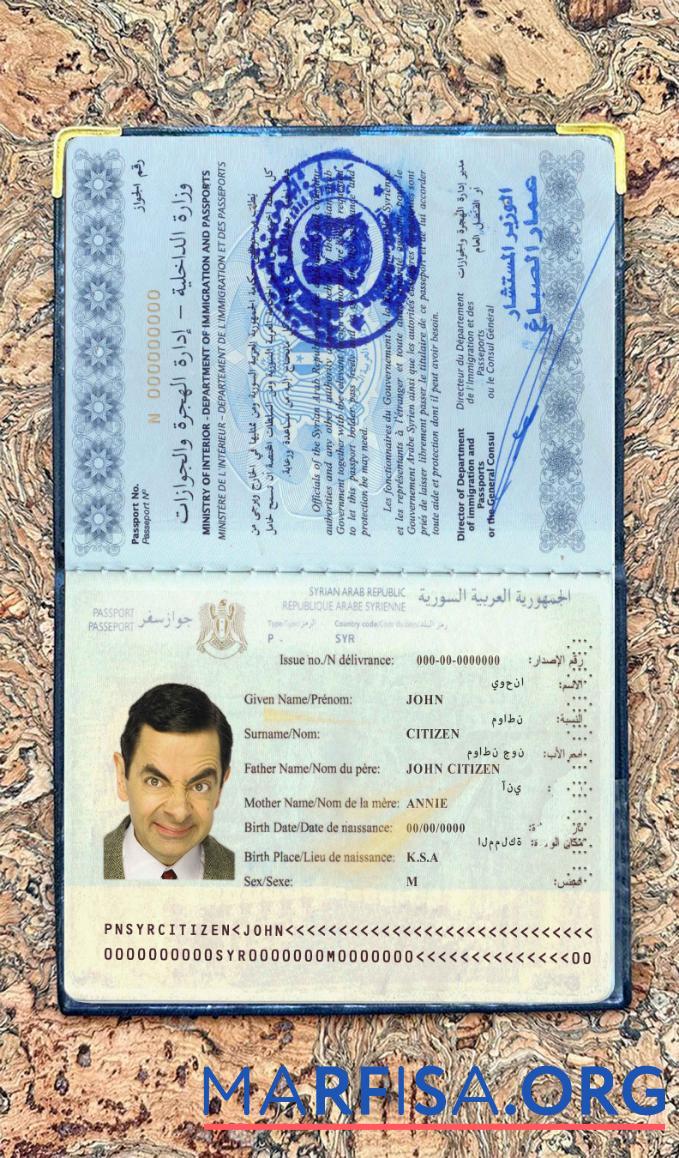 Syrien Reisepass Foto look Vorlage