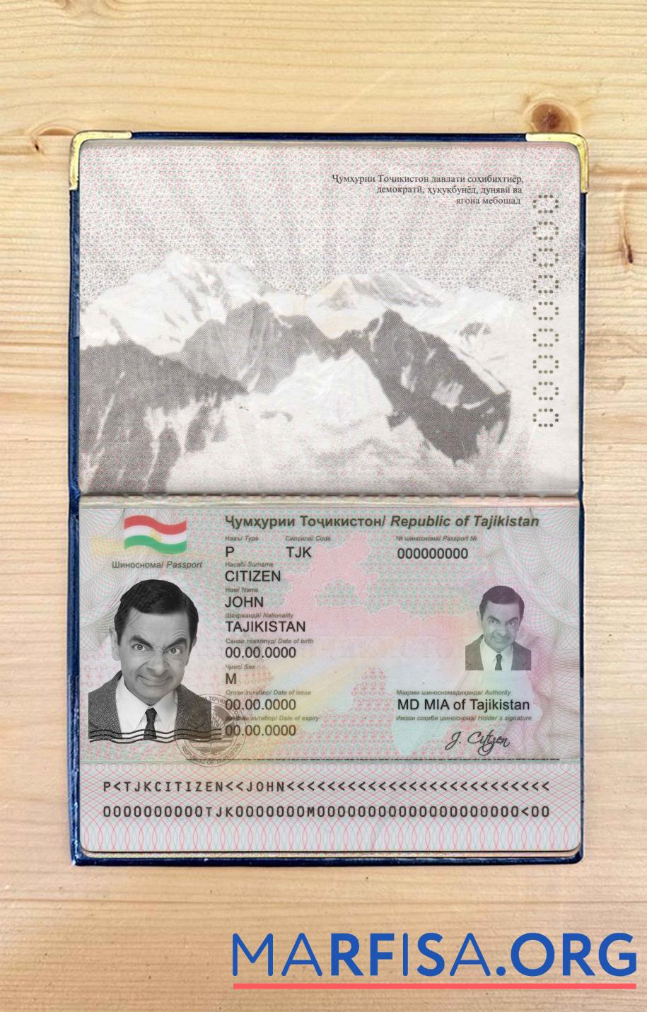 Tadschikistan Reisepass Foto look Vorlage